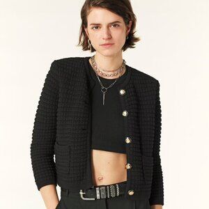 Ba&sh Bash Gaspard Tweed Cardigan Sweater Black Size Small